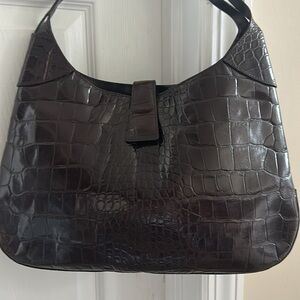 Joan & David Brown Crocodile-Embossed Women's Hobo Bag